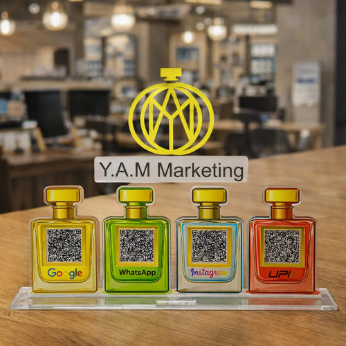 4 Qr NFC Enabled Perfume Bottles Standee