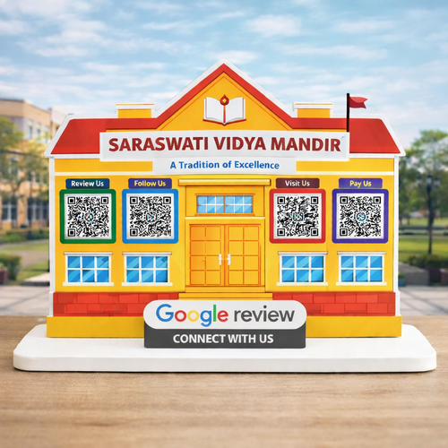 4 QR NFC Enabled School Building Shape Acrylic Table Top Standee for School