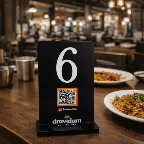 Luxe Black NFC Enabled Table Number Menu Stand For Restaurant & Cafe