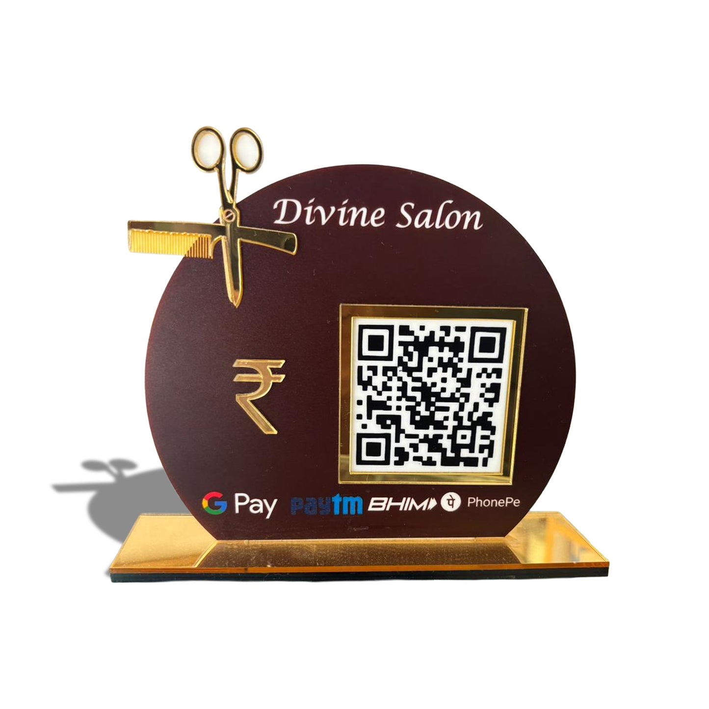 1 QR NFC Enabled Scissors Shape Design | Round Standee for Salon & Spa