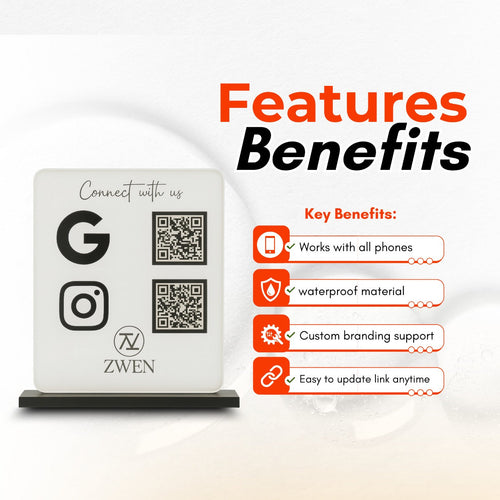 2 QR NFC Enabled Digital Premium White Standee with Black Icons for Shops Cafes Clinics & Offices For Hospital