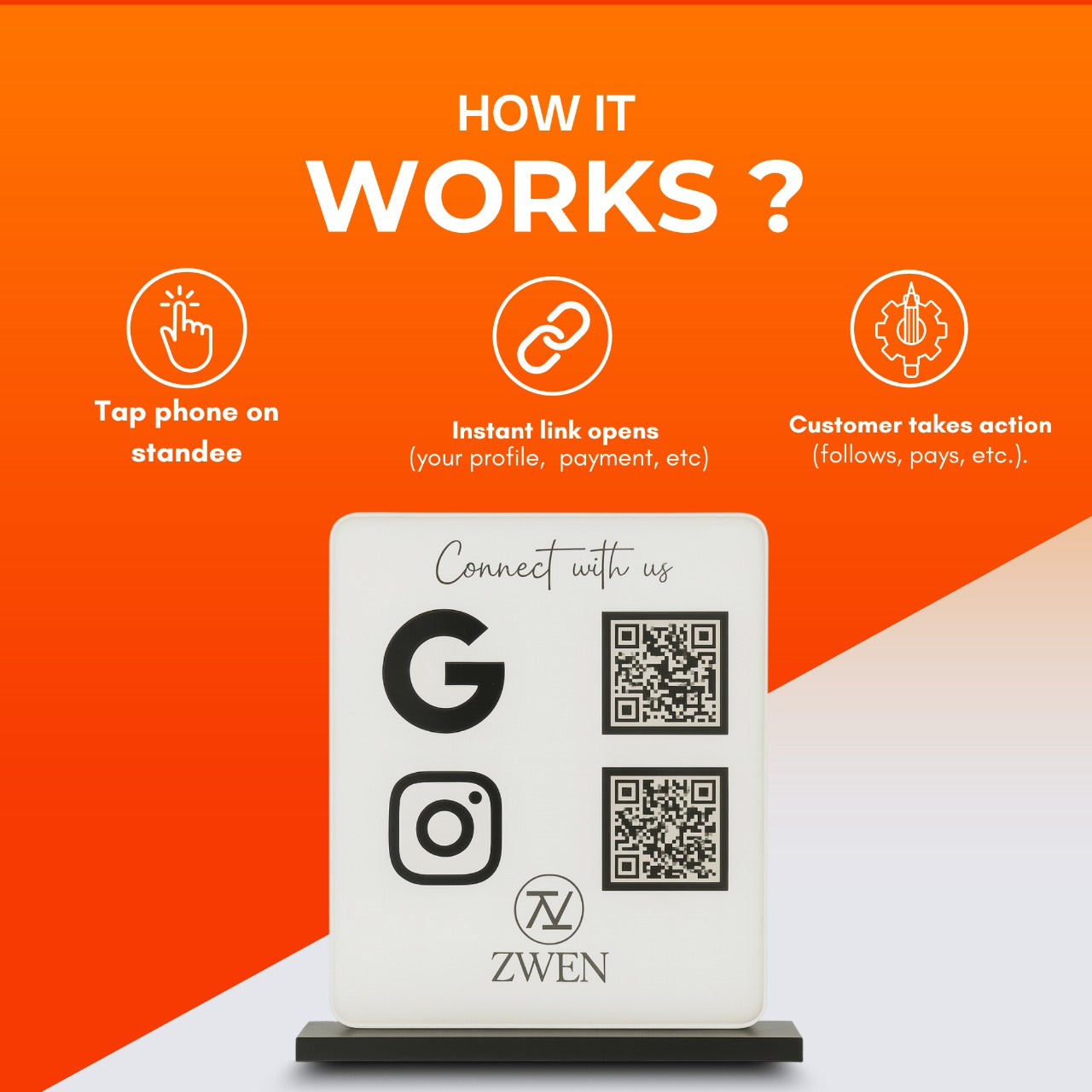 2 QR NFC Enabled Digital Premium White Standee with Black Icons for Shops Cafes Clinics & Offices For Hospital