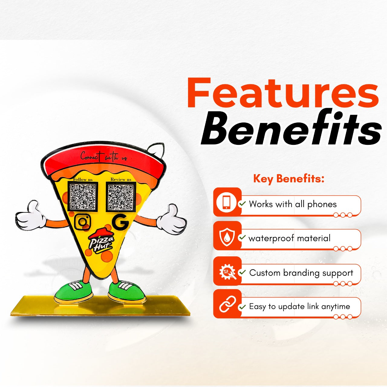 2 QR NFC Enabled Pizza Shaped Smart Digital Standee for Restaurant & Cafe