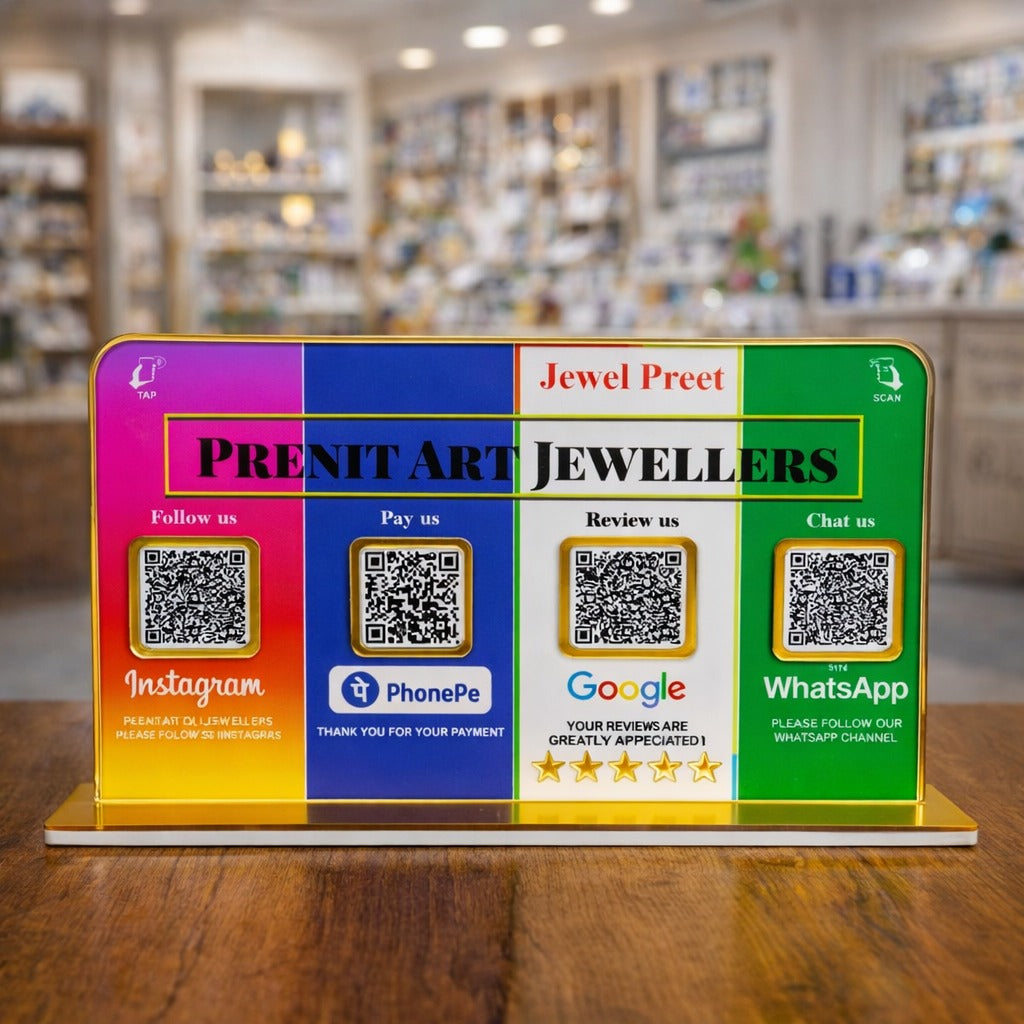 4 QR NFC Enabled Multi Color Standee For Jewellers