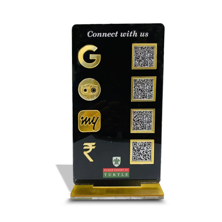4 QR NFC Enabled Black Colour Vertical Standee For Salon and spa