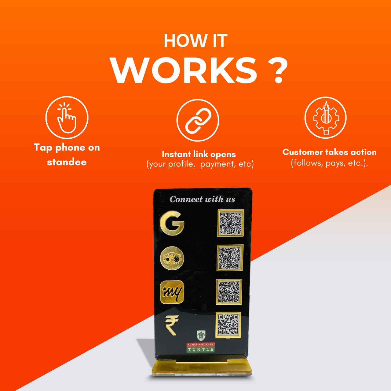 4 QR NFC Enabled Black Colour Vertical Standee For Salon and spa