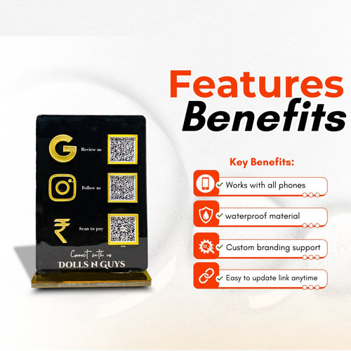 3 QR NFC Enabled Digital Black Premium Standee for Shops Cafes Clinics & Offices