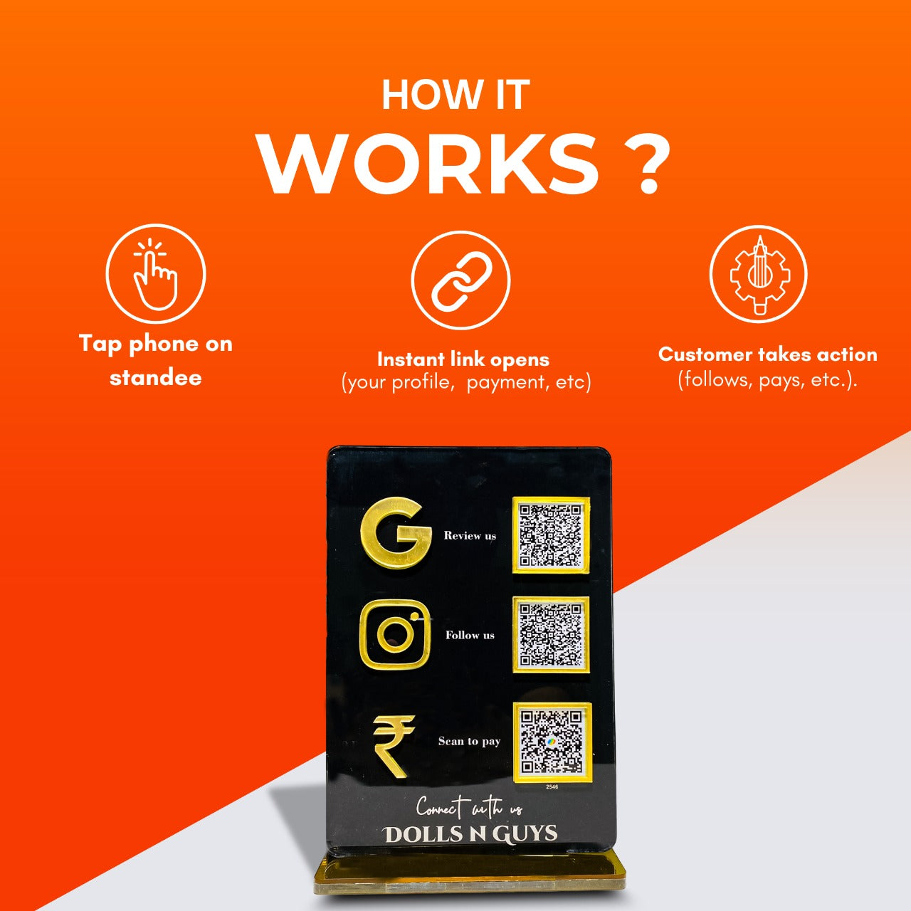 3 QR NFC Enabled Digital Black Premium Standee for Shops Cafes Clinics & Offices
